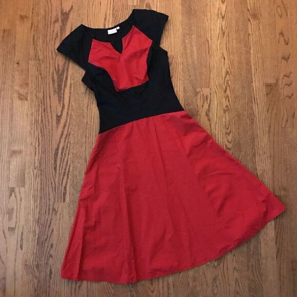 New NWOT eshakti red black cotton poplin dress s/6 - Picture 1 of 6